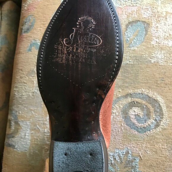 RARE! Mens 8 D Justin European Setter Brown ELK Vintage Cowboy Boots NEW IN BOX! - Picture 5 of 8